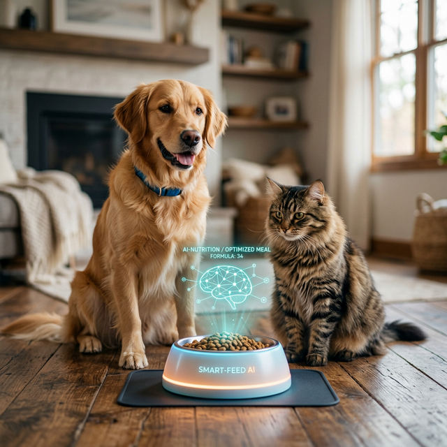 Dog and Cat looking at food